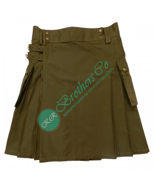 Men Olive Green Utility Kilt